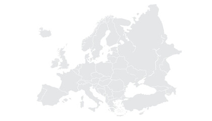 Naklejka premium Illustration of a Colored map of Europe.Europe map on white background. Europe template with continents, North and South America, Europe and Asia, Africa and Australia.Grey blank Europe map.