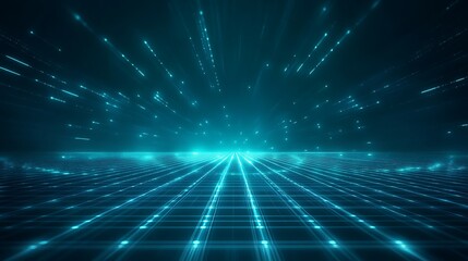 A futuristic digital landscape featuring glowing lines and particles, creating an immersive and dynamic visual experience.