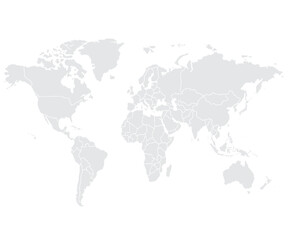 Illustration of a Colored map of world.World map on white background. World map template with continents, North and South America, Europe and Asia, Africa and Australia.Grey blank world map.