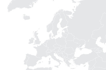 Illustration of a Colored map of Europe.Europe map on white background. Europe template with continents, North and South America, Europe and Asia, Africa and Australia.Grey blank Europe map.