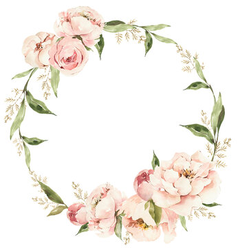 corona floreale con fiori rosa acquerello
