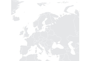 Fototapeta premium Illustration of a Colored map of Europe.Europe map on white background. Europe template with continents, North and South America, Europe and Asia, Africa and Australia.Grey blank Europe map.