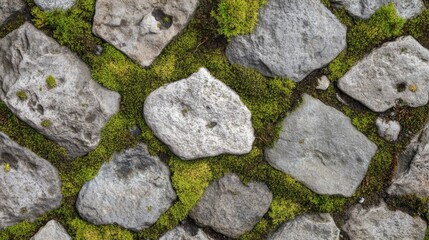 Fototapeta premium A close-up view of a mossy stone pathway.