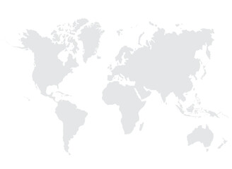 Illustration of a Colored map of world.World map on white background. World map template with continents, North and South America, Europe and Asia, Africa and Australia.Grey blank world map.