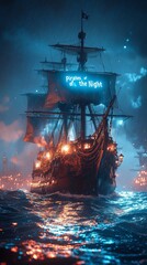 Pirates of the Night: A Majestic Sailing Ship in a Stormy Sea