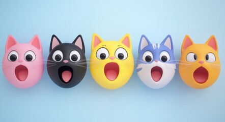 Fototapeta premium Colorful Cartoon Cats with Playful Expressions in a Fun Lineup