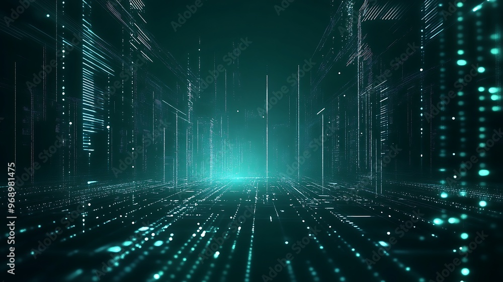 Aufkleber a futuristic digital landscape with glowing lines and data streams representing technology and innov