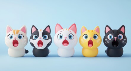 Obraz premium Colorful Cartoon Cats with Playful Expressions in a Fun Lineup