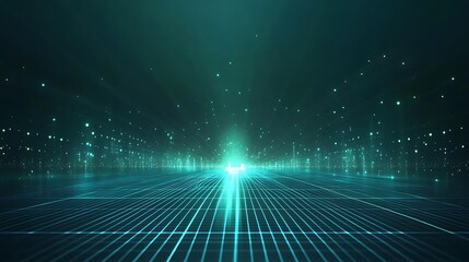 Obraz premium A futuristic digital landscape with glowing lines and particles, creating a sense of depth and technological advancement.