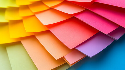 Obraz premium A vibrant stack of multicolored sticky notes arranged in a fan shape.