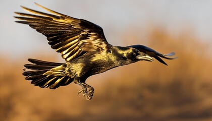 Obraz premium Elegant gold raven in flight