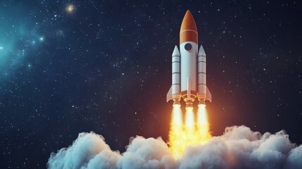 An orange rocket tail flies in the sky