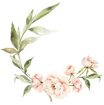 corona floreale di fiori rosa acquerello