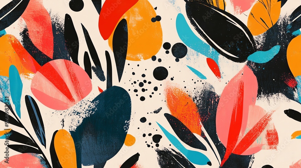 Poster an abstract pattern with organic shapes in a variety of colours.