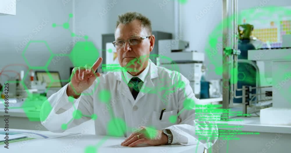 Canvas Prints animation of scientific data processing over caucasian male scientist in laboratory