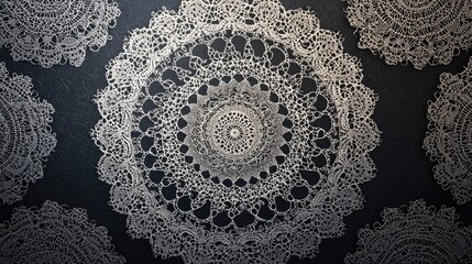 Intricate lace doily patterns on dark background