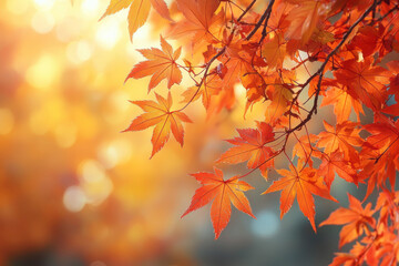 Golden autumn background, leafs. AI generation