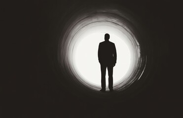 Obraz premium Vision of the Light at the End of the Tunnel, sci-fi fantasy, vintage tones