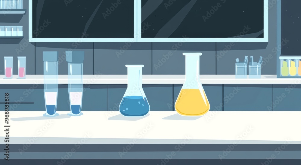 Poster isolated illustration of an empty laboratory science concept in modern flat graphic design