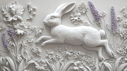 Obraz premium White Rabbit in a Floral Garden