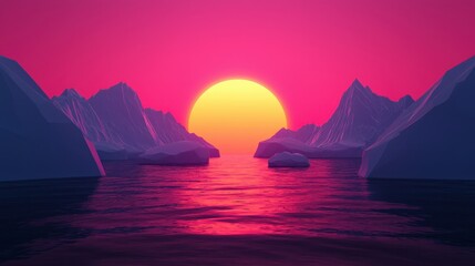 Glowing Icebergs and Holographic Wildlife in Futuristic Polar Region - Arctic Beauty Concept with Copy Space for Text