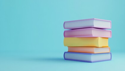 Fototapeta premium Stack of Colorful Books on a Blue Background