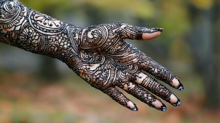 Obraz premium Intricate Mehndi hand designs with henna