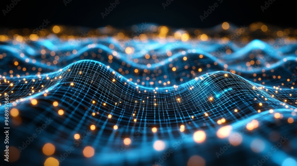 Aufkleber cybernetic futuristic background. glowy digital plexus of lines and dots. network visualization. 3d 