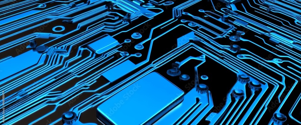 Poster 3d rendering of a printed circuit board futuristic server/circuit board futuristic server code proce