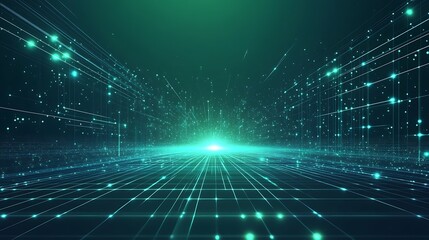 A mesmerizing digital landscape showcasing vibrant lines and particles in a futuristic setting, perfect for technology and abstract themes.
