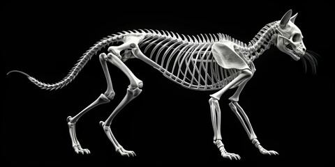 Fototapeta premium Whisker tipped skull contains frontal bone, parietal bones, occipital bone, and zygomatic bones, connected to facial bones and spine.