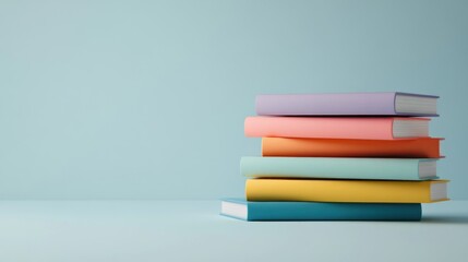 Stack of Colorful Books on a Blue Background