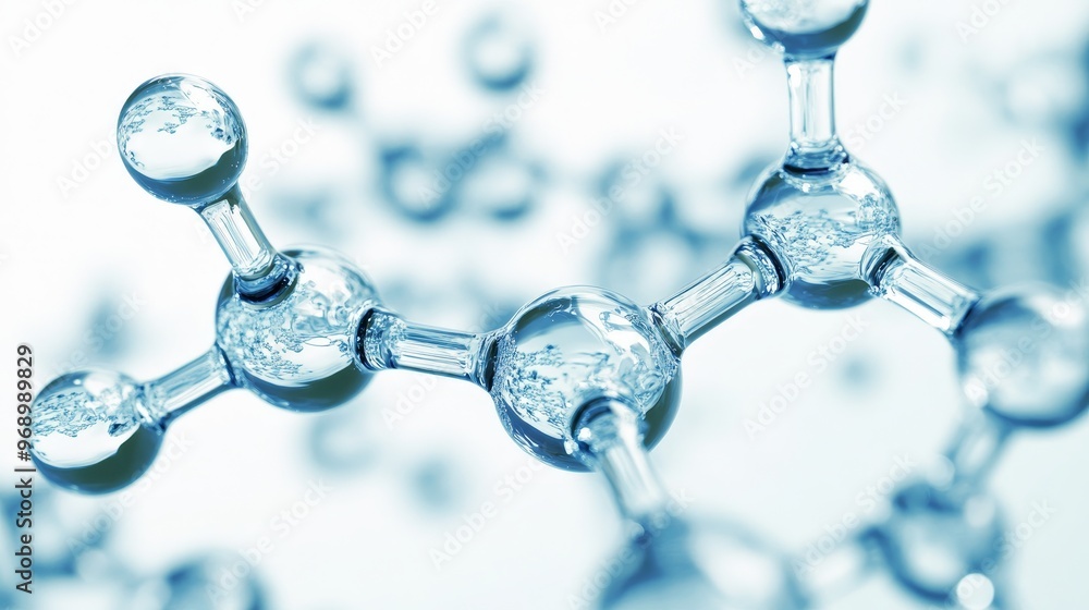 Poster rendering of a molecule or atom in three dimensions, with a science background of abstract structure