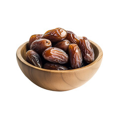 Glossy Premium Dates in Wooden Bowl PNG Cutout, Transparent Background – Ideal for Creating Stunning Product Banners, Covers, and Social Media Graphics