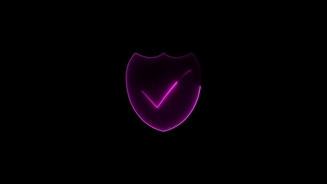 Neon line Shield check mark with check mark icon isolated on black background. Video motion graphic animation. Security, safety, protection, privacy animation.