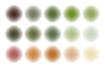 Big set of blurred abstract spots. Set of watercolor round backgrounds. Organic color palette. Set of colored gradient circles with blurring abstract shape. Round vector frames with aura for design