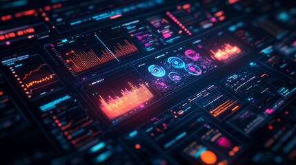 Obraz premium Futuristic AI-Powered Financial Analysis Dashboards: Financial professionals using AI-powered dashboards to analyze market trends and make decisions.