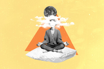 Composite photo collage of peaceful gild clouds ready sleepover meditation ritual night moon dream...