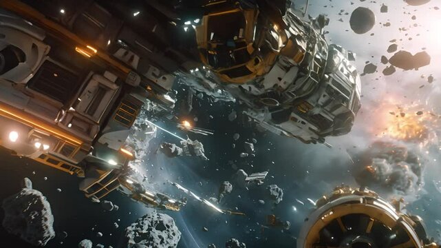 Spaceship Battle in Asteroid Field