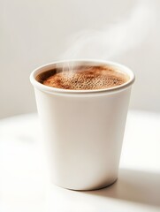 teaming Hot Chocolate in a White Takeaway Cup