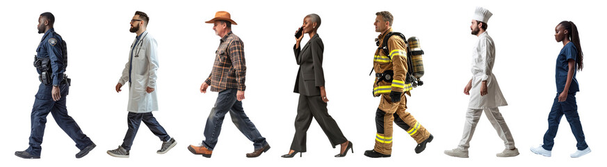 Walking people full body png cut out element set
