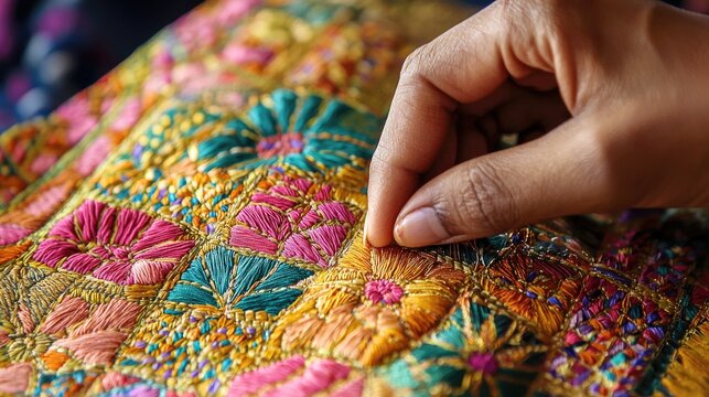Intricate Phulkari embroidery patterns from Punjab