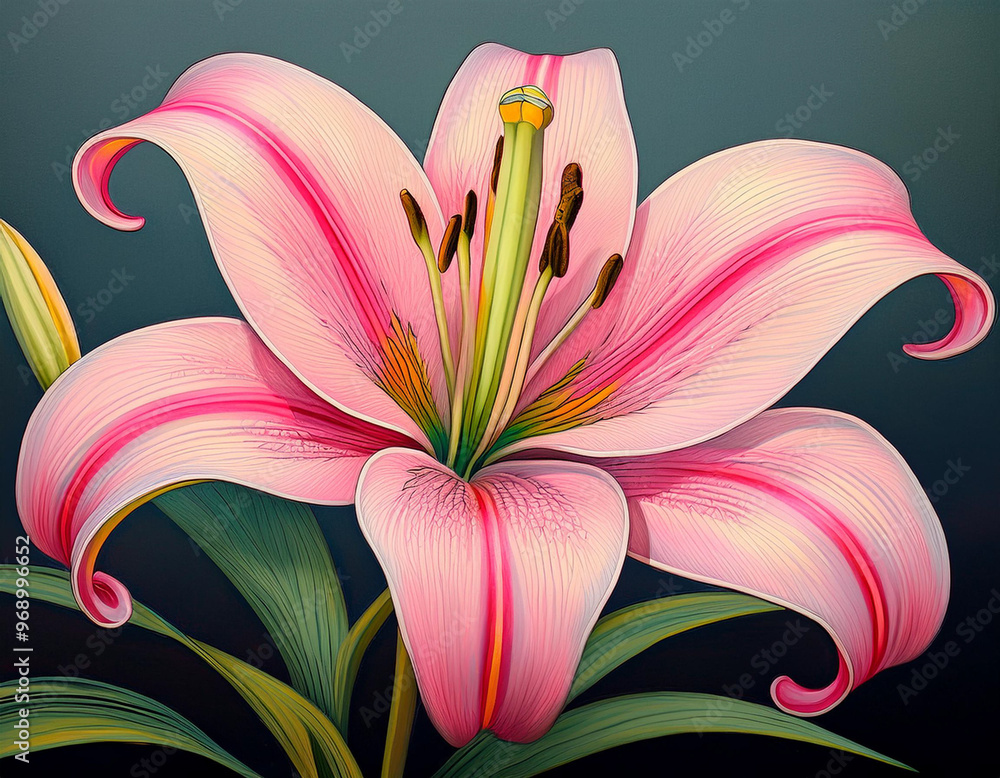 Wall mural Beautiful Pink Lily Flower Closeup Illustration