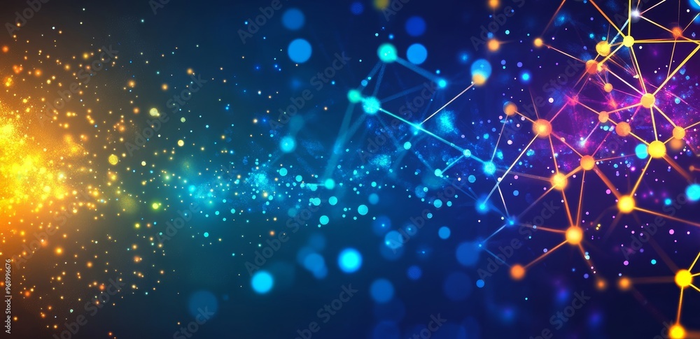 Poster visualizing data on a dark background. network or business analytics concept. structuring the flow o
