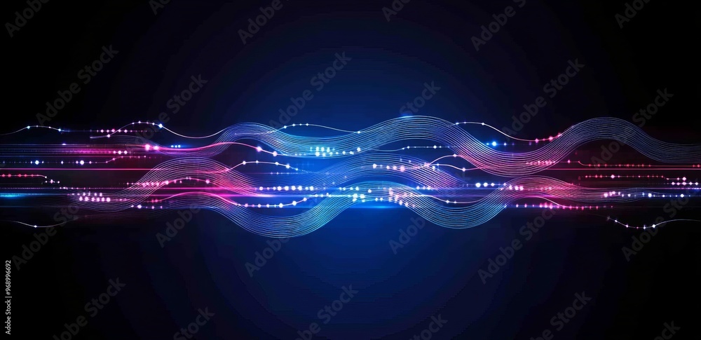 Poster a large volume of data is typed on a dark background. big data visualization. a futuristic network o