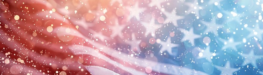 Fototapeta premium Patriotic Abstract Background with Stars and Bokeh Lights.