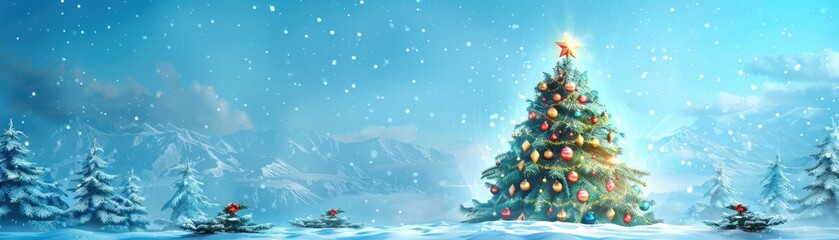 Obraz premium A Christmas tree with many ornaments is in the snow