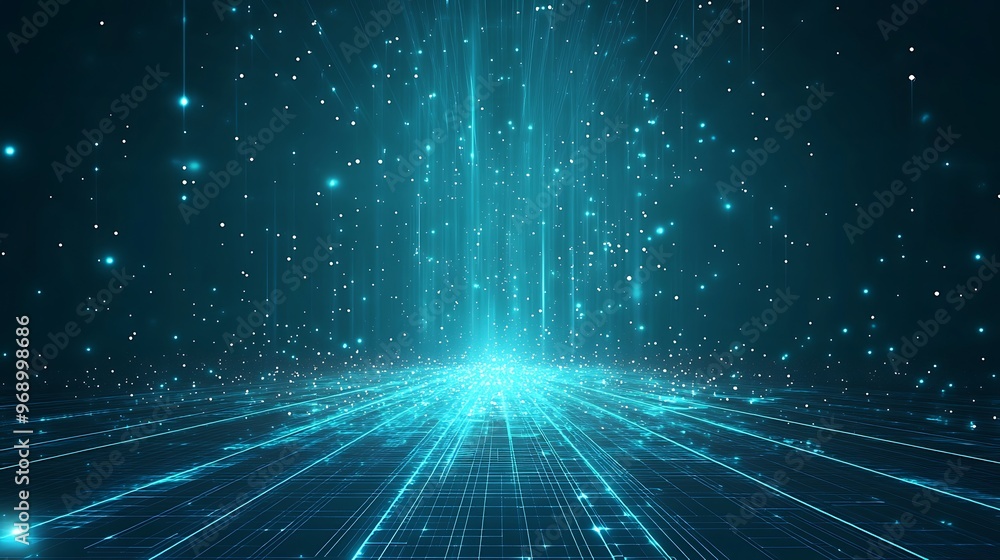 Aufkleber a stunning visual of glowing blue particles and lines, creating a dynamic digital ambiance in a futu