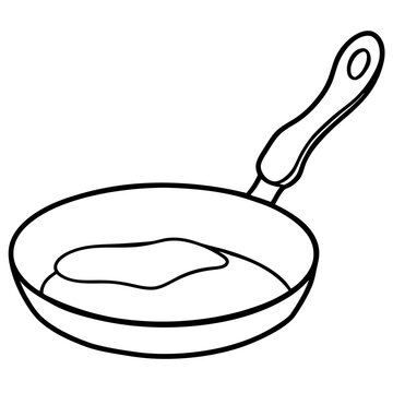 recommend clip art: frying pan with pancake outline coloring book page line art drawing