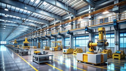 Naklejka premium A futuristic factory or warehouse with industrial machinery.